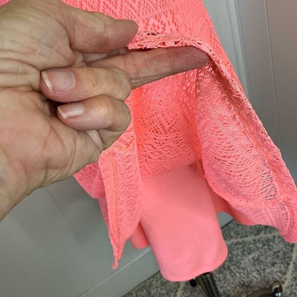 No Comment Womens Size Medium Skaters Mini Dress Coral Lace Overlay Lined - Picture 5 of 16